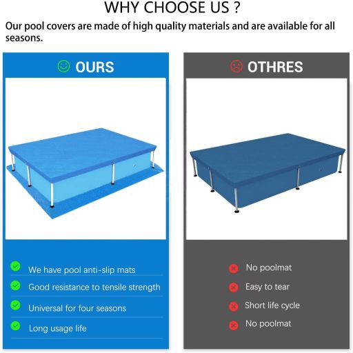 PEESHON Pravokutni pokrov za bazen, 260x170cm, Plavi, Ljetno-zimski štit