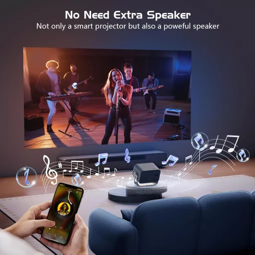 AKATUO Natívny 1080P Smart Projektor - 360° Otočný, WiFi6, Bluetooth, Automatické Zaostrovanie, Podpora 4K, 50% Zoom, Vstavaný Reproduktor, Prenosný