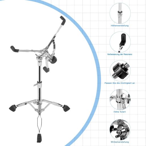 aleawol Állítható Dobszínpad 40-55 cm, Duplán Merevített Snare Drum Stand Acél Nyelvdobhoz