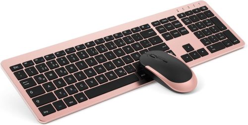 Set tastatură și mouse wireless reîncărcabile Seenda - Dimensiune completă, ultra-subțire, silențioase, ergonomice, cu protecție de silicon împotriva prafului pentru PC