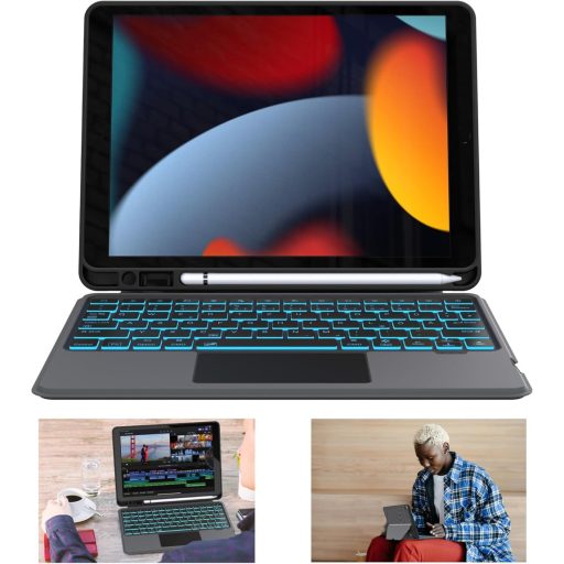 ROOFEI Futrola s tipkovnicom za iPad 10.2 Njemački QWERTZ Touchpad Pozadinsko osvjetljenje Stalak