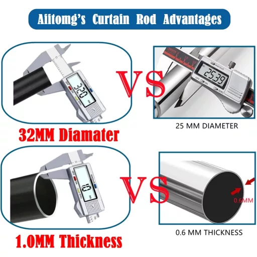Aiitomg Bară telescopică pentru perdea 300-355 cm - Fără găurire, Albă, Diametru 32 mm, Tijă draperie pentru baie, dormitor, cu prindere prin presiune