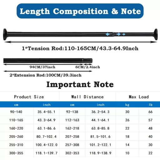 Aiitomg Bară telescopică pentru perdea 300-355 cm - Fără găurire, Albă, Diametru 32 mm, Tijă draperie pentru baie, dormitor, cu prindere prin presiune