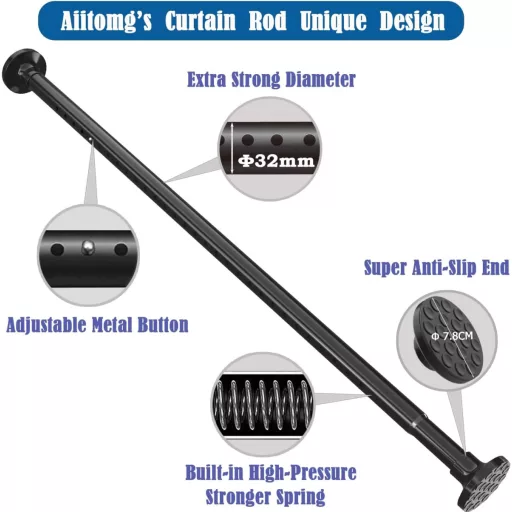 Aiitomg Bară telescopică pentru perdea 300-355 cm - Fără găurire, Albă, Diametru 32 mm, Tijă draperie pentru baie, dormitor, cu prindere prin presiune