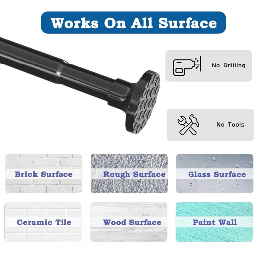 Aiitomg Teleszkópos Zuhanyfüggöny Rúd 90-140 cm Fekete Csúszásmentes