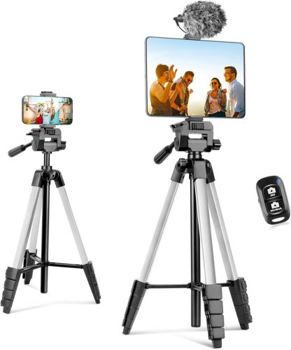Aureday 64 Inch Alumínium Állvány Mobiltelefonhoz és Kamerához - Távirányítóval, iPad Tartóval, Videózáshoz, Szelfikhez és Vlogoláshoz