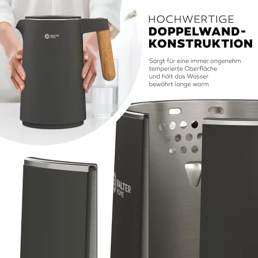 BALTER Rozsdamentes Vízforraló Hőmérséklet Szabályozással 40-100°C, Dupla Falú, 1.5L, 2200W