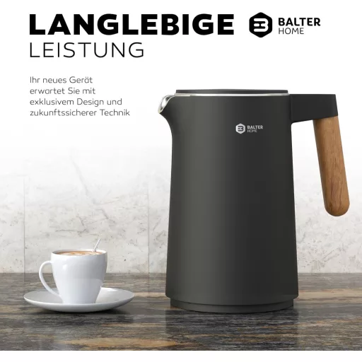 BALTER Rozsdamentes Vízforraló Hőmérséklet Szabályozással 40-100°C, Dupla Falú, 1.5L, 2200W