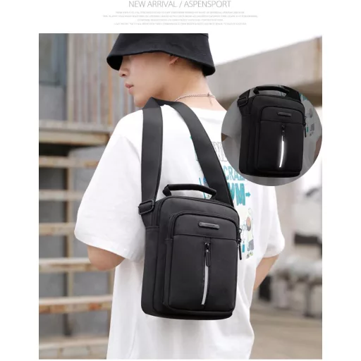 Pawleso férfi válltáska 23cm vízálló többfunkciós utazási munka táska fekete