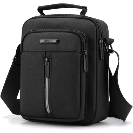 Geantă de umăr Pawleso pentru bărbați, 23 cm, impermeabilă, multifuncțională, de călătorie/muncă, neagră