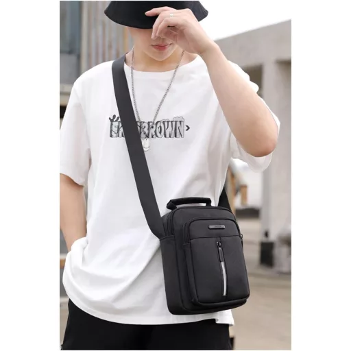 Geantă de umăr Pawleso pentru bărbați, 23 cm, impermeabilă, multifuncțională, de călătorie/muncă, neagră