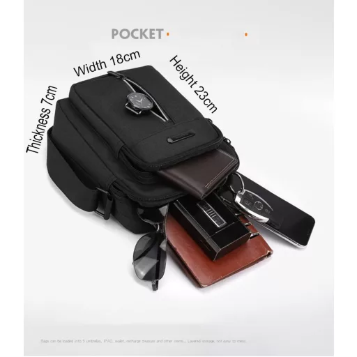 Geantă de umăr Pawleso pentru bărbați, 23 cm, impermeabilă, multifuncțională, de călătorie/muncă, neagră