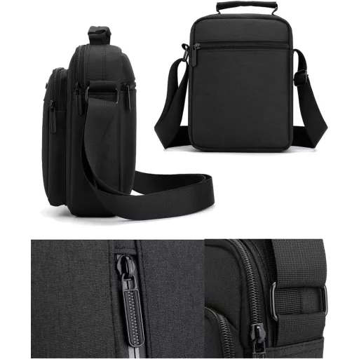 Geantă de umăr Pawleso pentru bărbați, 23 cm, impermeabilă, multifuncțională, de călătorie/muncă, neagră