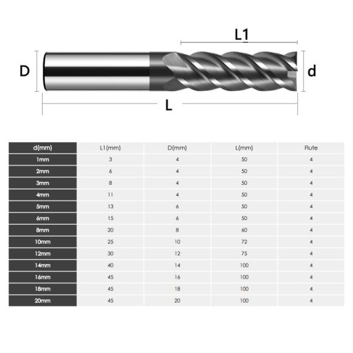 CREEYA 10mm-es AlTiN bevonatú keményfém szármaró, 4 élű CNC maró acélhoz, fához