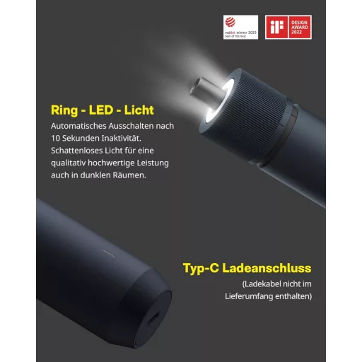 Șurubelniță electrică magnetică HOTO cu 25 de biți, lampă LED și încărcare USB-C