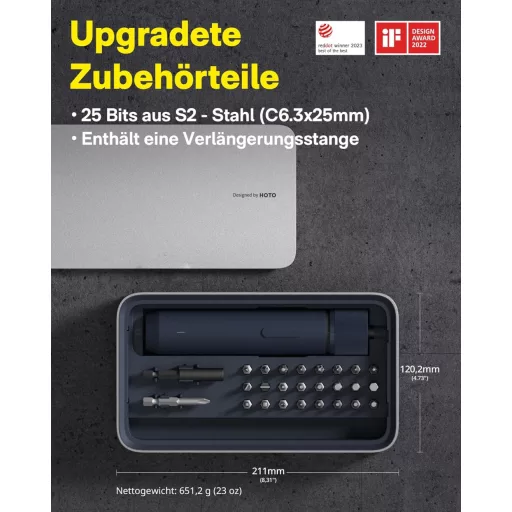 HOTO Mágneses Elektromos Csavarhúzó 25 Bittel, LED Lámpával és USB-C Töltéssel