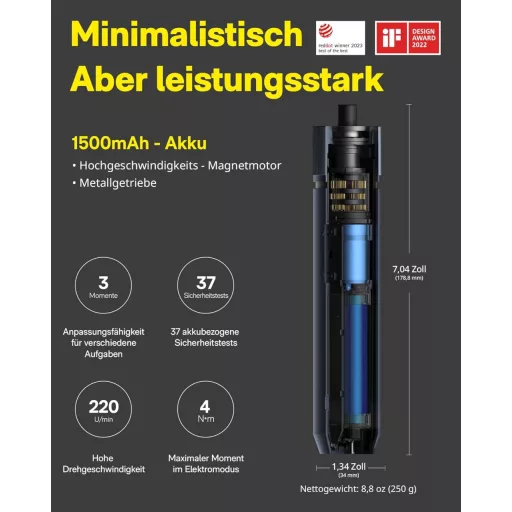 HOTO Mágneses Elektromos Csavarhúzó 25 Bittel, LED Lámpával és USB-C Töltéssel