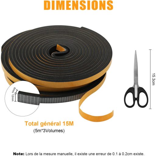 Öntapadós ajtó- és ablakszigetelő szalag, hangszigetelő, hőszigetelő, gumi, 15m, sárga-fekete