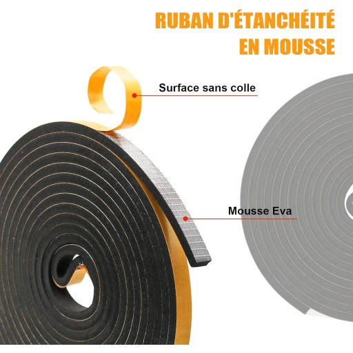 Öntapadós ajtó- és ablakszigetelő szalag, hangszigetelő, hőszigetelő, gumi, 15m, sárga-fekete