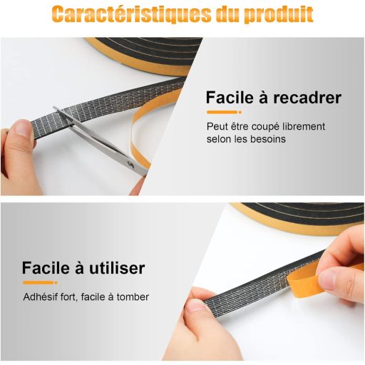 Öntapadós ajtó- és ablakszigetelő szalag, hangszigetelő, hőszigetelő, gumi, 15m, sárga-fekete