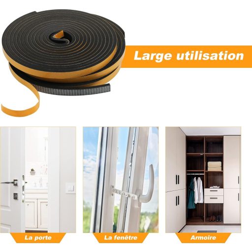 Öntapadós ajtó- és ablakszigetelő szalag, hangszigetelő, hőszigetelő, gumi, 15m, sárga-fekete
