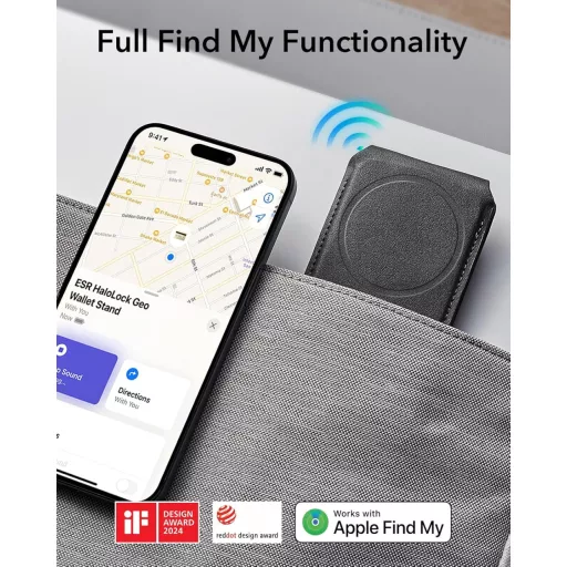 ESR MagSafe Pénztárca iPhone-hoz - Fekete, Find My Kompatibilis, Állvánnyal