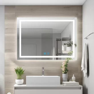   Finmrys LED Fürdőszobai Tükör 70x50 cm - Szabályozható Hideg/Meleg Fény, Memória Funkcióval, Páramentesítő, Érintőkapcsoló, Vízszintes/Függő