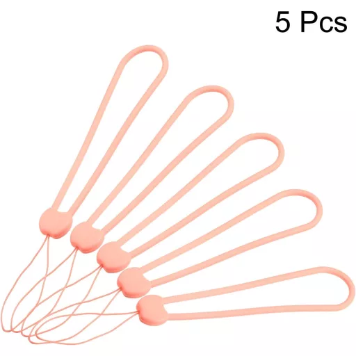 Rózsaszín szilikon csuklópánt kulcsokhoz, kamerához - 5 db-os készlet