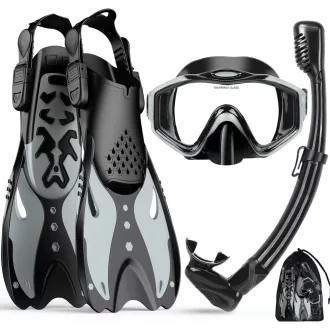   Set de snorkeling 3 în 1 Kuyou pentru adulți - Labă, snorkel și mască panoramică