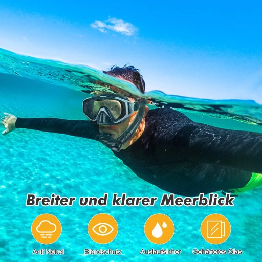 KUYOU Snorkel szett felnőtt búvármaszk teljes száraz rendszer szivárgásmentes, ‎L/XL EU (41-47)
