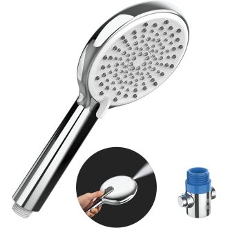   HONBOO Zuhanyfej Vízleállítóval, Nagy Fejzuhany 4 Sugárral, Nyomásos Kézi Zuhany, Krómozott