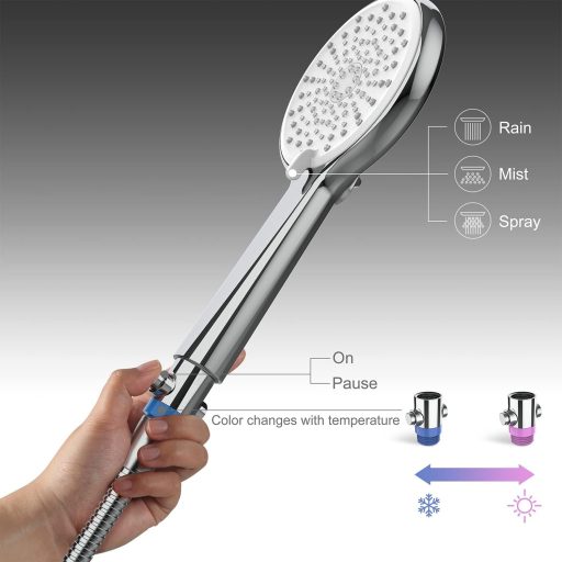 HONBOO Zuhanyfej Vízleállítóval, Nagy Fejzuhany 4 Sugárral, Nyomásos Kézi Zuhany, Krómozott