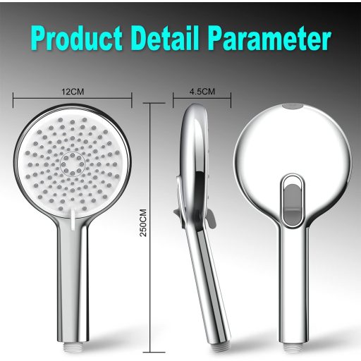 HONBOO Zuhanyfej Vízleállítóval, Nagy Fejzuhany 4 Sugárral, Nyomásos Kézi Zuhany, Krómozott