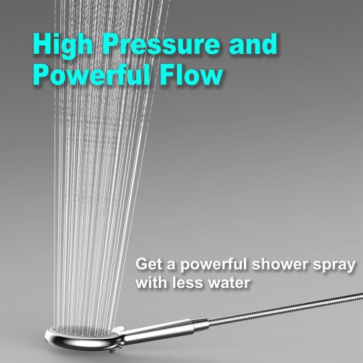 Cap de duș HONBOO cu oprire a apei, cap de duș mare cu 4 jeturi, duș de mână cu presiune, cromat