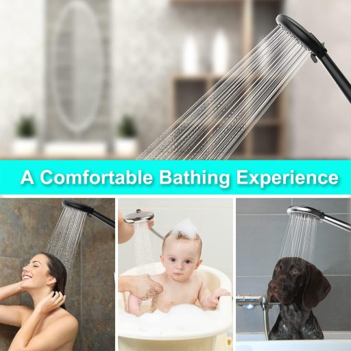 Cap de duș HONBOO cu oprire a apei, cap de duș mare cu 4 jeturi, duș de mână cu presiune, cromat