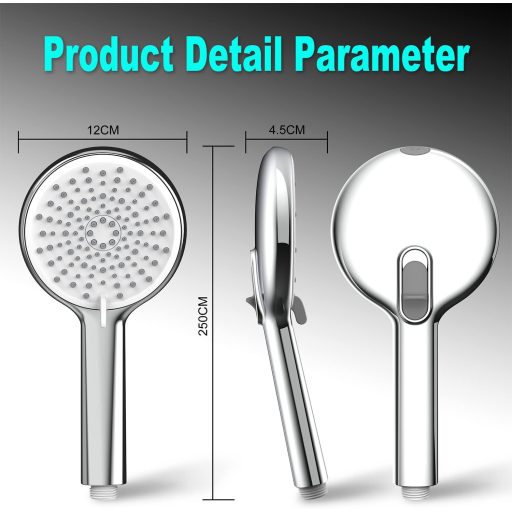 Cap de duș HONBOO cu oprire a apei, cap de duș mare cu 4 jeturi, duș de mână cu presiune, cromat