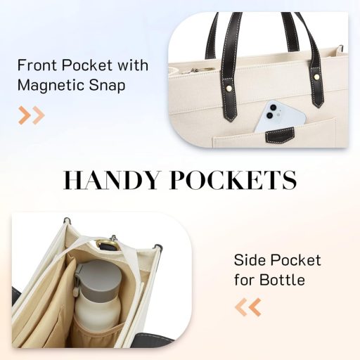 Missnine Elegáns 15,6 Hüvelykes Laptop Táska - Vászon Notebook Táska Munkához, Oktatáshoz és Utazáshoz - Fekete-Bézs Női Hordtáska