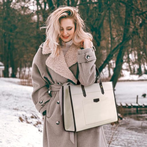 Missnine Elegáns 15,6 Hüvelykes Laptop Táska - Vászon Notebook Táska Munkához, Oktatáshoz és Utazáshoz - Fekete-Bézs Női Hordtáska