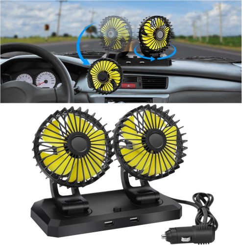 Coikes 12V-os dupla autós ventilátor, 360°-ban forgatható, 2 sebességes