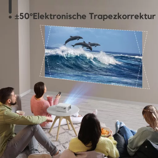 AKIYO O1 Mini Projektor 1080P Támogatással, 15000L Fényerő, 250" Képméret, ±50° Keystone, 50% Zoom, Okostelefonhoz, TV Stickhez Kompatibilis
