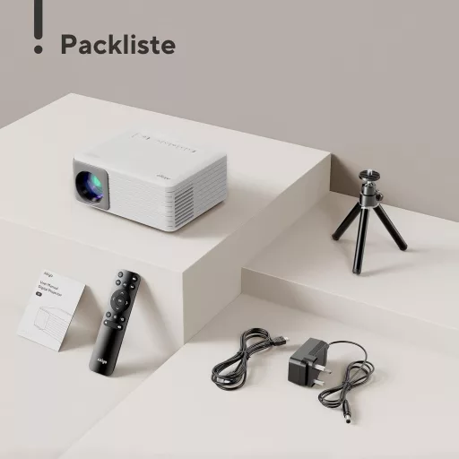 AKIYO O1 Mini Projektor 1080P Támogatással, 15000L Fényerő, 250" Képméret, ±50° Keystone, 50% Zoom, Okostelefonhoz, TV Stickhez Kompatibilis