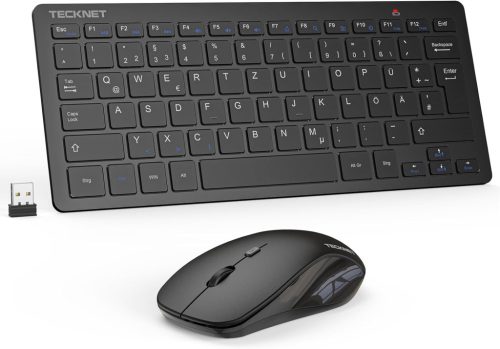 Set tastatură și mouse wireless mini TECKNET - Spaniolă, Ultra-subțire, Ergonomic, Silențios, Rază de acțiune 15m, Compatibil PC/Smart TV