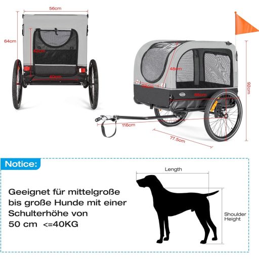CXWXC 2 în 1, remorcă de bicicletă/cărucior jogging pentru câini, până la 40 kg, cu suspensie