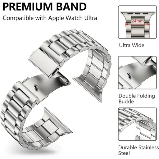 Curea metalică Netolo 24mm pentru Apple Watch Ultra 2/3 49mm, brățară de schimb din oțel inoxidabil