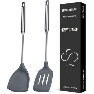   SouxMux Szilikon Konyhai Spatula Szett 2 db, Lyukacsos Wok Forgató, BPA Mentes Hőálló Konyhai Eszköz Tojáshoz Palacsintához
