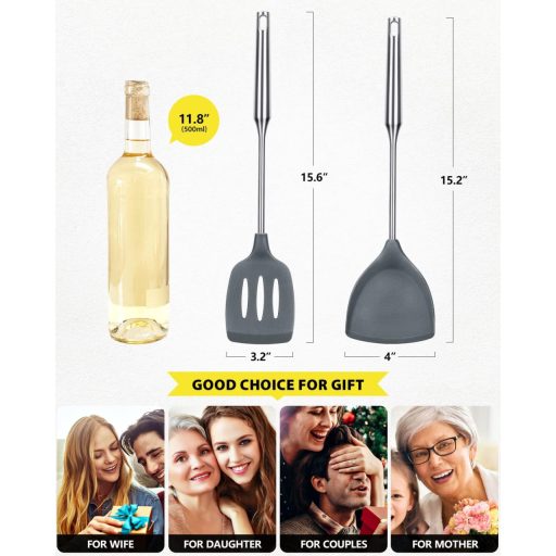 SouxMux Szilikon Konyhai Spatula Szett 2 db, Lyukacsos Wok Forgató, BPA Mentes Hőálló Konyhai Eszköz Tojáshoz Palacsintához