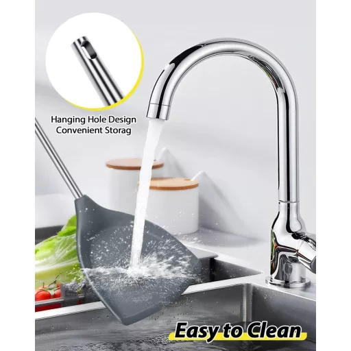 SouxMux Set spatule de bucătărie din silicon, 2 bucăți, spatulă wok perforată, ustensile de bucătărie rezistente la căldură, fără BPA, pentru ouă și clătite