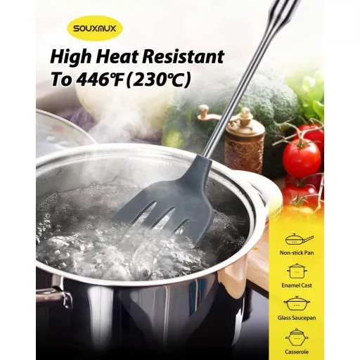 SouxMux Set spatule de bucătărie din silicon, 2 bucăți, spatulă wok perforată, ustensile de bucătărie rezistente la căldură, fără BPA, pentru ouă și clătite