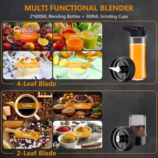 KitCanis 800W 3in1 Turmixgép Smoothie Készítő - 3 Sebességes, Hordozható Palackokkal