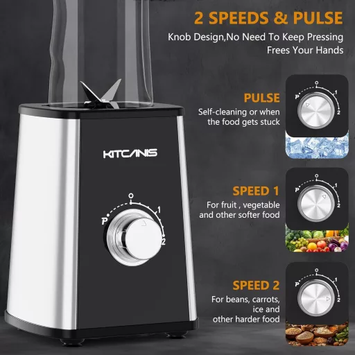 KitCanis 800W Blender 3 în 1, Smoothie Maker - 3 Viteze, Cu Sticle Portabile